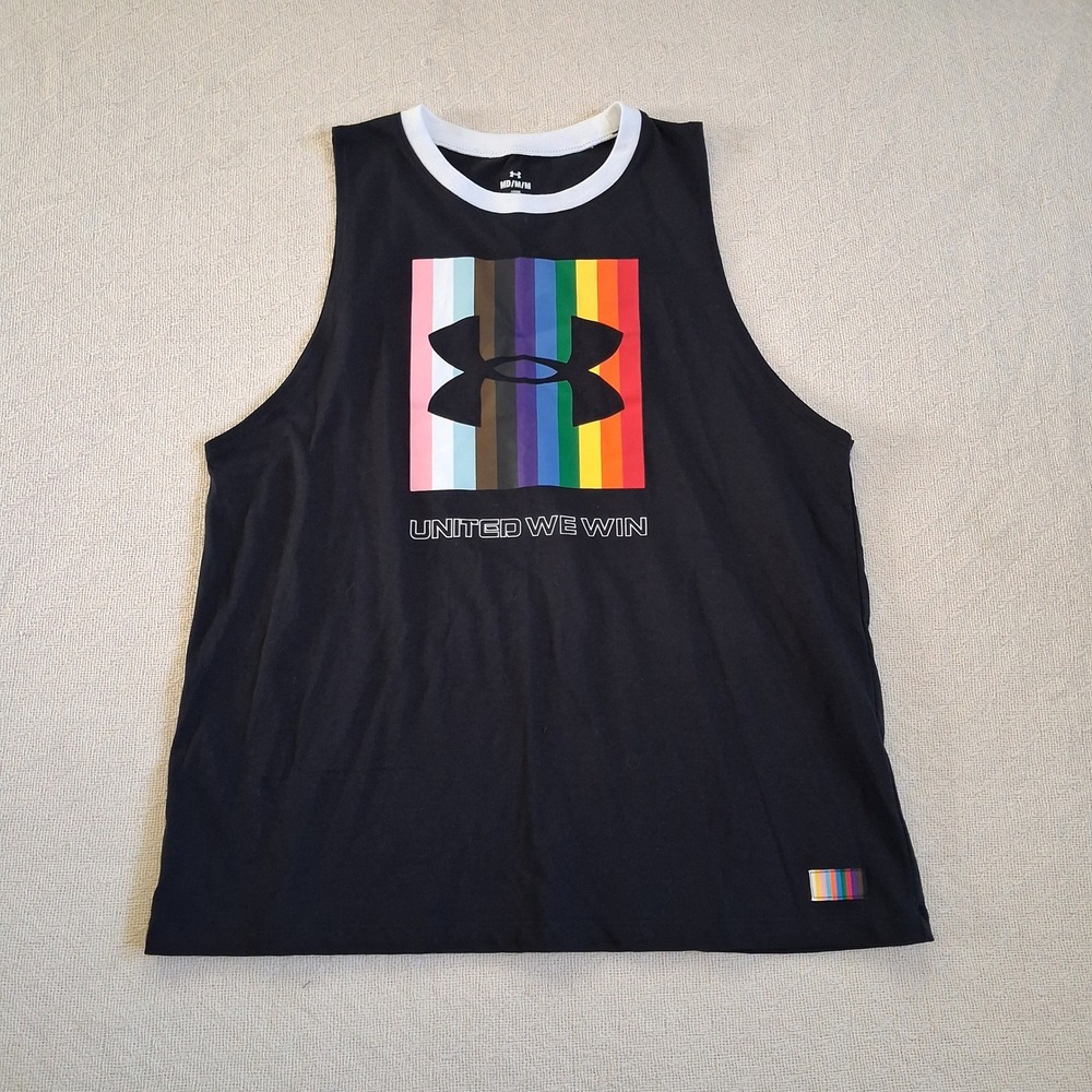under armour black pride tank top rainbow logo loose fit workout street medium